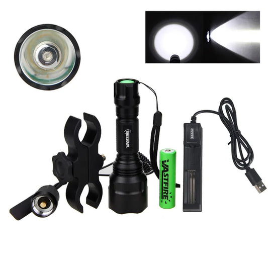 5000Lumen Led Flashlight White/Green/Red Tactical Hunting Rifle Lantern Outdoor Portable Torch+18650+Charger+Switch+Rfile Mount