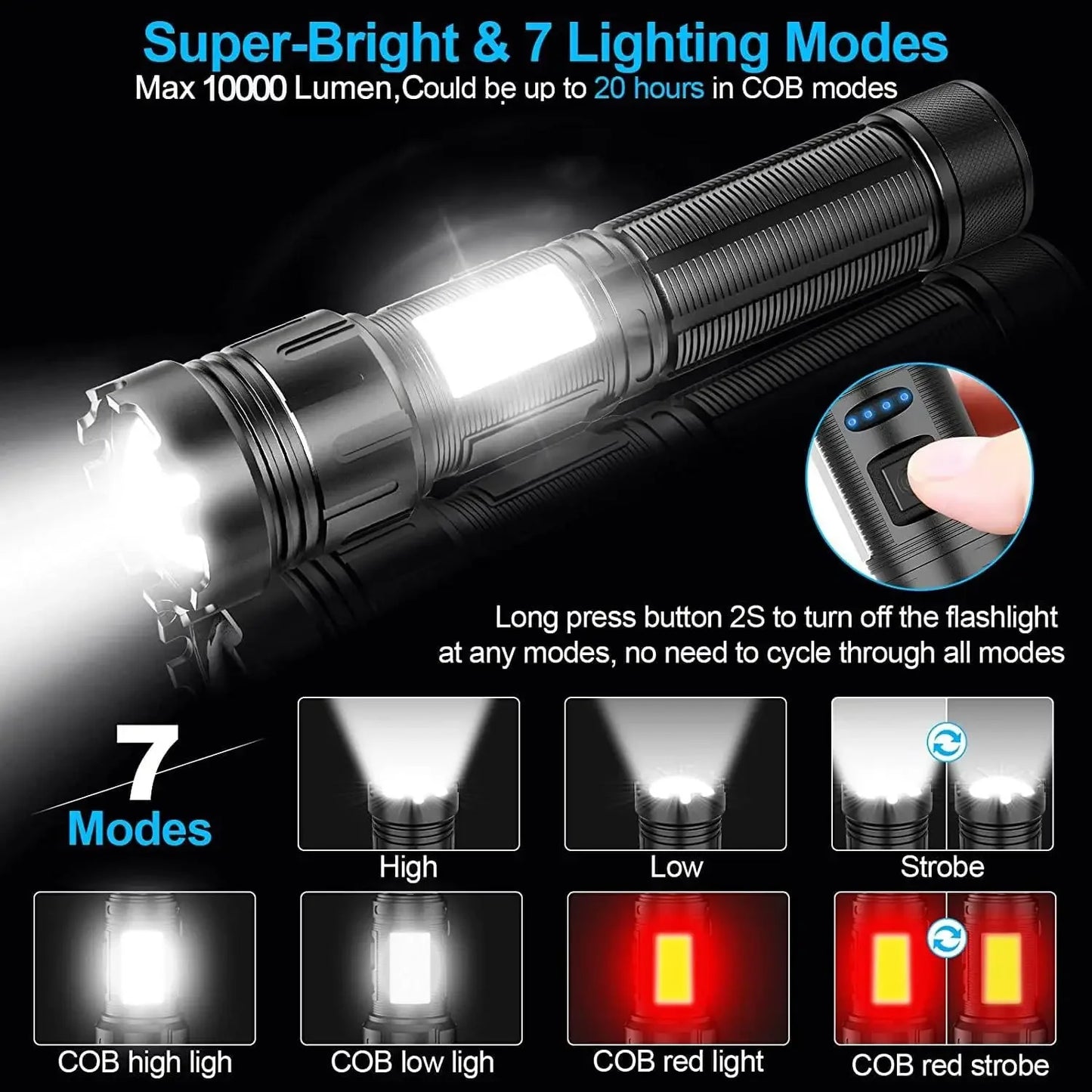 1000000LM Most Powerful Led Flashlight Rechargeable LED Flashlights High Power Zoom Torch Long Range 3000M Tactical Lantren