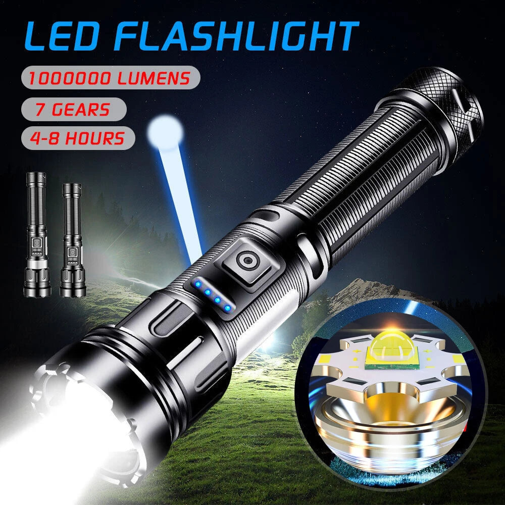 1000000LM Most Powerful Led Flashlight Rechargeable LED Flashlights High Power Zoom Torch Long Range 3000M Tactical Lantren