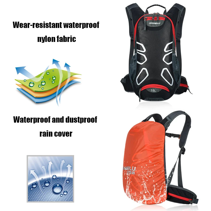 15L Waterproof Hydration Backpack,Water Bag for Hiking Camping,Outdoor Bags with Rain Cover,Breathable Hiking Cycling Backpacks